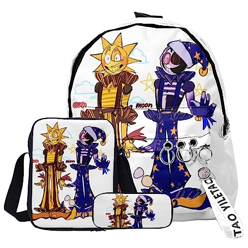 Tongyundacheng FNAF Rucksack 3 Stück Set Sonne und Mond 3D Gedruckt Cartoon Schultasche Umhängetasche Federmäppchen Set Mode Daypack für Jungen Mädchen, Typ 21, 40x29x12cm(backpack) von Tongyundacheng