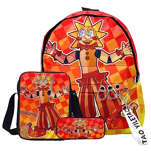 Tongyundacheng FNAF Rucksack 3 Stück Set Sonne und Mond 3D Gedruckt Cartoon Schultasche Umhängetasche Federmäppchen Set Mode Daypack für Jungen Mädchen, Typ 26, 40x29x12cm(backpack) von Tongyundacheng