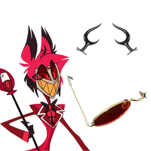 Tongyundacheng Hazbin Hotel Cosplay Requisiten Alastor Brille & Teufelshörner Haarnadel für Kostüme Zubehör Anime Hazbin Hotel Merch Halloween Maskerade Party Requisiten, Brille und Haarnadel, 10 cm von Tongyundacheng