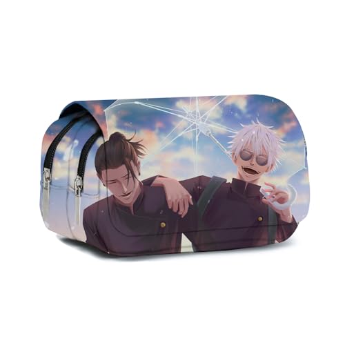Tongyundacheng JJK Federmäppchen Gojo Satoru/Geto Suguru/Fushigura Megumi Cartoon bedrucktes Federmäppchen Große Kapazität Doppellagige Schreibwaren Organizer Tasche für Jungen Mädchen, Gojo und Geto, von Tongyundacheng