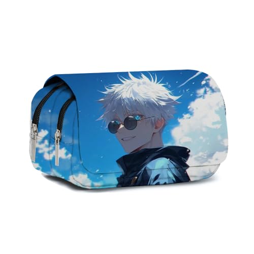 Tongyundacheng JJK Federmäppchen Gojo Satoru/Geto Suguru/Fushigura Megumi Cartoon bedrucktes Federmäppchen Große Kapazität Doppellagige Schreibwaren Organizer Tasche für Jungen Mädchen, Gojo Satoru, von Tongyundacheng