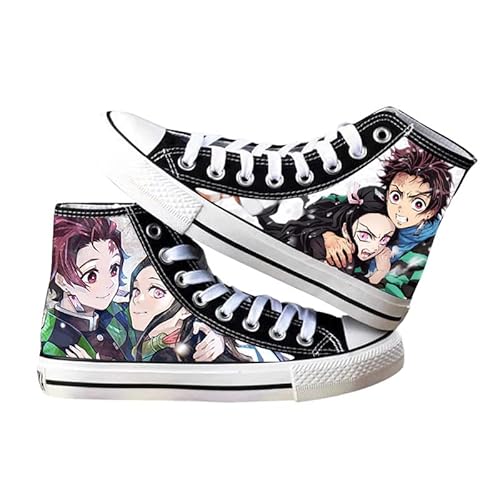 Unisex Anime High Top Canvas Schuhe Tanjiro/Agatsuma/Hashibira/Rengoku Cosplay Print Mode Leinwand Schuhe Schnürschuhe Turnschuhe Freizeitschuhe, Tanjiro Nezuko, 36 1/3 EU von Tongyundacheng