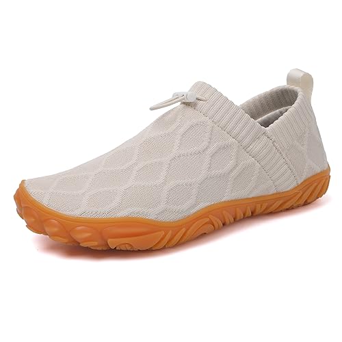 Tongzone Herren Wide Toe Box Barfußschuhe Slip On Running Sneakers Trail-Runners Zero Drop Sole Walkingschuhe, Weiss/opulenter Garten, 44 EU von Tongzone