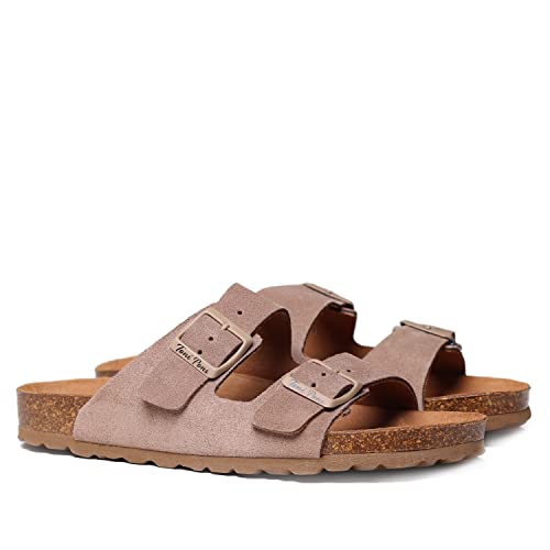 Damensandale aus Bio-Spaltleder - Ghana - Taupe, 37 EU von Toni Pons