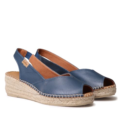 TONI PONS BERNIA-P Espadrilles mit Keilabsatz für Damen im Peep-Toe-Stil aus Leder., Ozean, 39 EU von Toni Pons