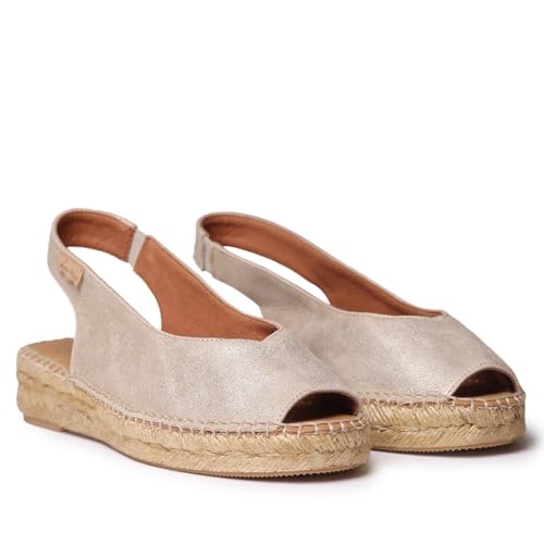 TONI PONS Erica-AS Peep Toe Espadrilles für Damen aus glänzendem Leder, Champagner, 40 EU von Toni Pons