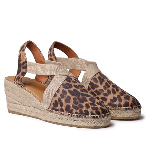 TONI PONS TOSSA Espadrilles mit Keilabsatz für Damen aus Leder., Leo, 37 EU von Toni Pons