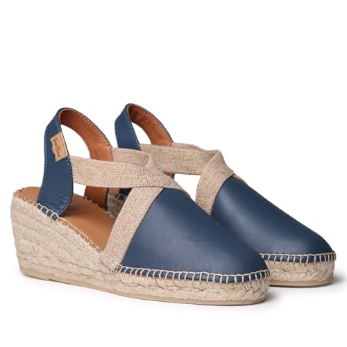TONI PONS TOSSA Espadrilles mit Keilabsatz für Damen aus Leder., Ozean, 38 EU von Toni Pons