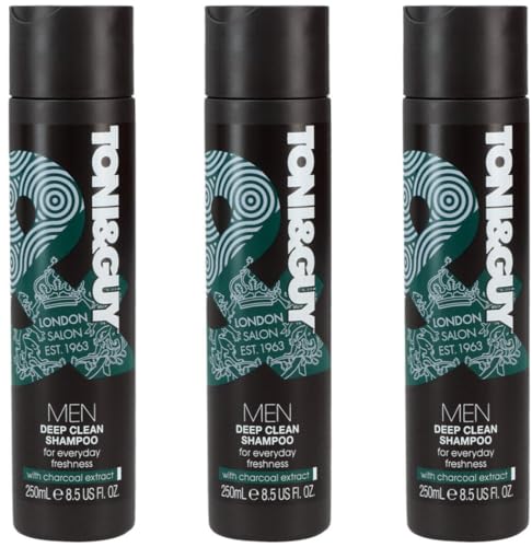 3x Toni&Guy Men Deep Clean Tiefenreinigendes Shampoo mit Kohleextrakt,250ml (3er Pack) von Toni & Guy