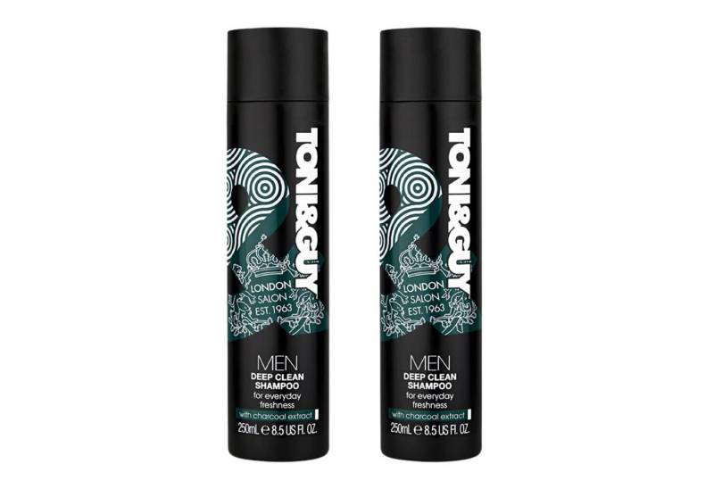 Toni&Guy Haarshampoo 2 x Toni&Guy Men Deep Clean Shampoo je 250ml mit Aktivkohle Reinigt & von Toni&Guy