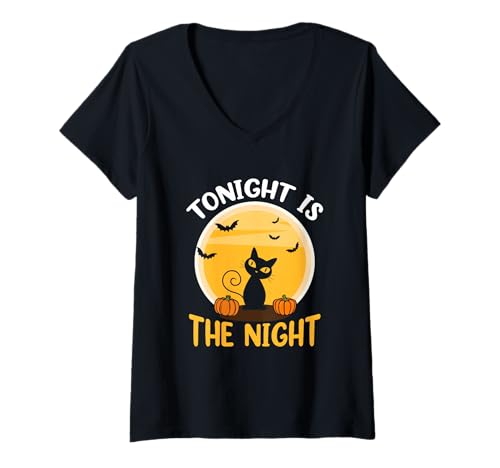 Damen Halloween-Kostüm Tonight is The Night, Kürbis-Par T-Shirt mit V-Ausschnitt von Tonight Is The Night