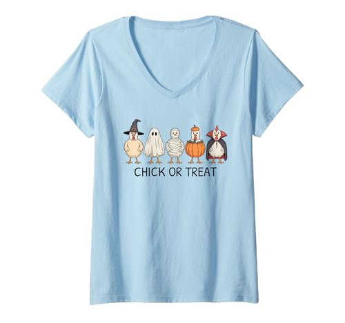 Damen Chick Or Treat Funny Chicken Halloween T-Shirt mit V-Ausschnitt von Tonight We Fly Chicken