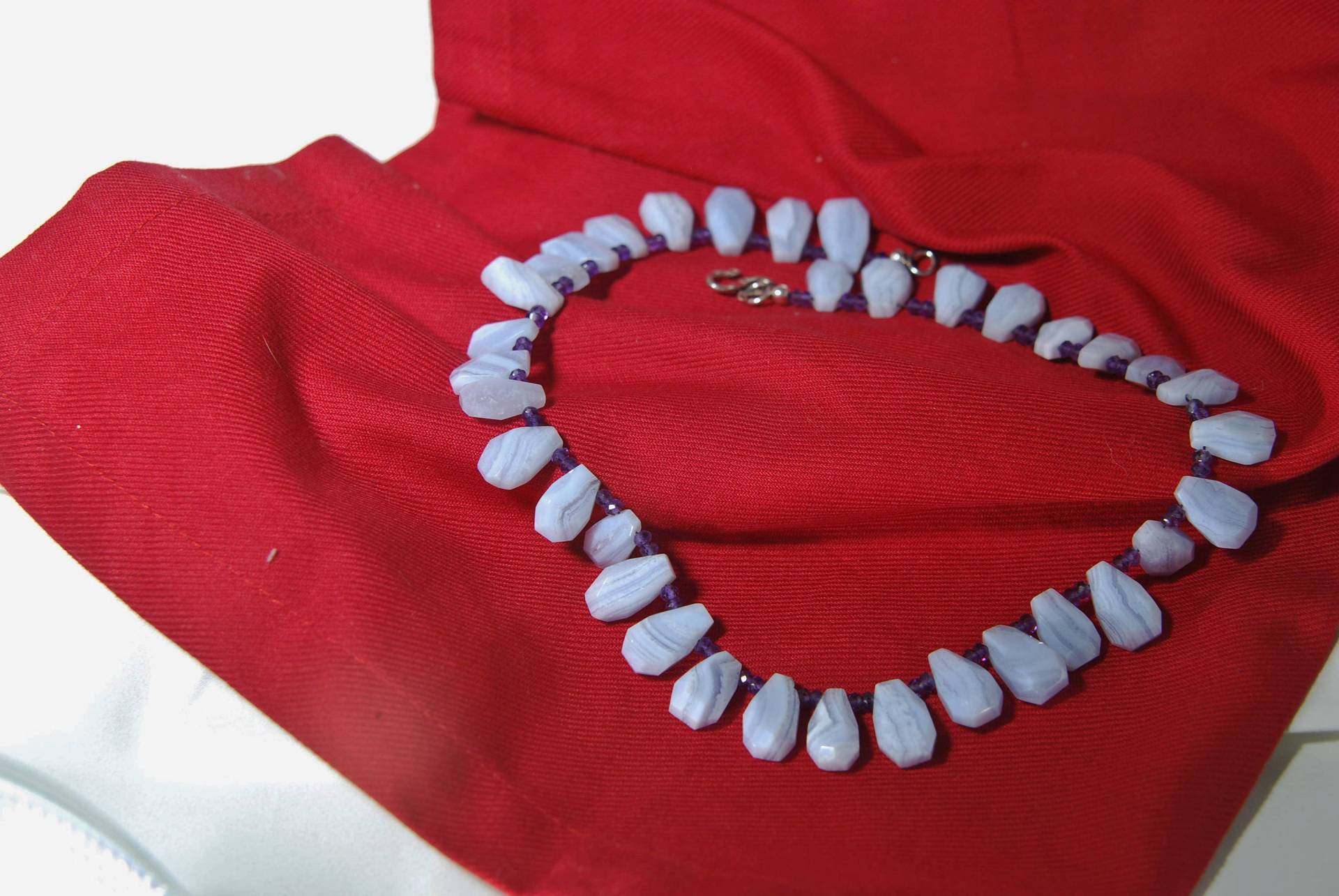 46 cm Strang Blue Lace Achat Und Amethyst Perlenkette Mit Sterling Silber Verschluss von TonisSouthernJewels