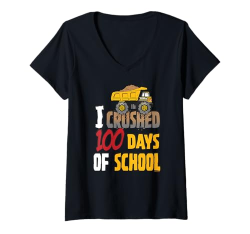Damen Tonka I Crushed 100 Days of School Classic Mighty Dump Truck T-Shirt mit V-Ausschnitt von Tonka