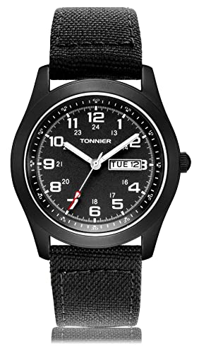 Tonnier Herren-Armbanduhr, Wochenend- und Kalender-Analog, Leinenarmband, für Herren, allblack, Armband von Tonnier