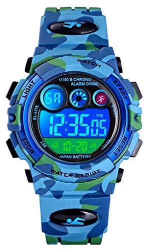 Tonnier Kinder-Sportuhr Multifunktions-Digitaluhren mit buntem LED-Display, wasserdichte Armbanduhren für Kinder mit PU-Band, blau, von Tonnier