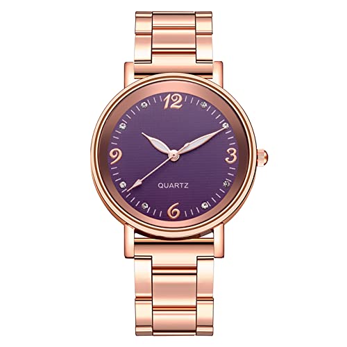 Armbanduhr Herren Silikonarmband Damen-QuarzuhrenQuarzuhrenLässige Uhren Leuchtende Uhren Uhren High-End-Stahlbandwerk Damen Analog Quarz Armbanduhr mit Edelstahlarmband (Purple, One Size) von Tonsee Accessoire