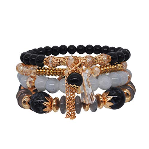 Armbanduhr Mit Schrittzähler Bohemian Women String Circle Pearl Hand Crystal Multi Style Armband Ocean Accessoire Armbänder Mit Namen Und Datum (Black #3, One Size) von Tonsee Accessoire