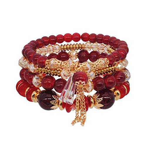 Armbanduhr Mit Schrittzähler Bohemian Women String Circle Pearl Hand Crystal Multi Style Armband Ocean Accessoire Armbänder Mit Namen Und Datum (Red #3, One Size) von Tonsee Accessoire