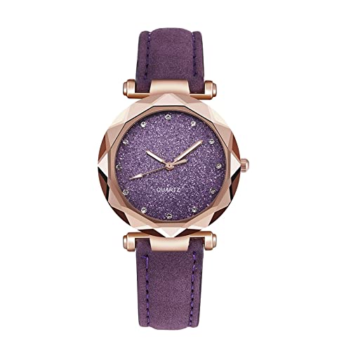 Armbanduhren Damen Damen-Gürtelwaage gepunktete kleine Uhr Sternuhr mattierter Punkt mit römischer Damenuhr Punktwaage Gürteluhr kleine Sternuhr Herren Digital Keramik (A-Purple, One Size) von Tonsee Accessoire