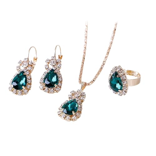 Augenschrauben Schmuck Schmuck-Anhänger-Set Schmuck-Ohrringe Wasser für Frauen-Halsketten-Ring und Mädchen-Tropfen-Liebe Personalisierte Modeschmuck-Sets Weißer Schmuck (Green-E, One Size) von Tonsee Accessoire