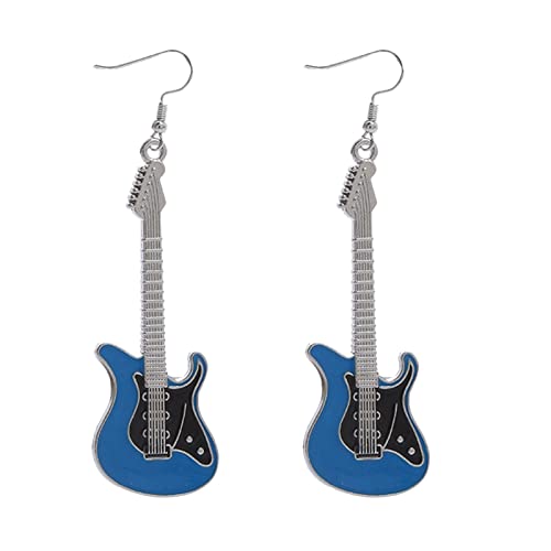 Creativity Ohrringe Mode niedlich Metall schwarz weiß Musik Bass E-Gitarre baumeln Ohrringe für Frauen Mädchen Musikliebhaber Lehrer Ohrringe Chirurgenstahl Damen Creolen (Blue-b, One Size) von Tonsee Accessoire