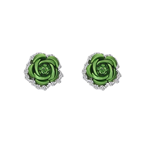 Creativity Ohrringe Rose Strass Ohrringe Thin Dangle Rose Elegante Strass Ohrringe Hochzeit Frauen Accessoires Schmuck Rose Ohrringe für Frauen Kinder Ohrringe 585 (Green, One Size) von Tonsee Accessoire