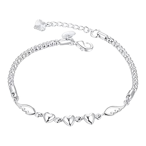 Damen Armband Damen verstellbares Armband 925 Sterling Silber Herz verstellbares Armband Manschette Armband Modeschmuck Zubehör für Party Bankett Hochzeit Schicker Schmuck (Silver, One Size) von Tonsee Accessoire