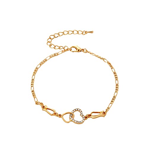 Damen Armband aus Edelstahl Doppelherzen voller Bohren, , Herz, Goldarmband, Strassarmband, Schmuck, Bettelarmband, Geburtstagsüberraschungsgeschenk für Damen Analog Quarz Uhr (Gold-A, One Size) von Tonsee Accessoire