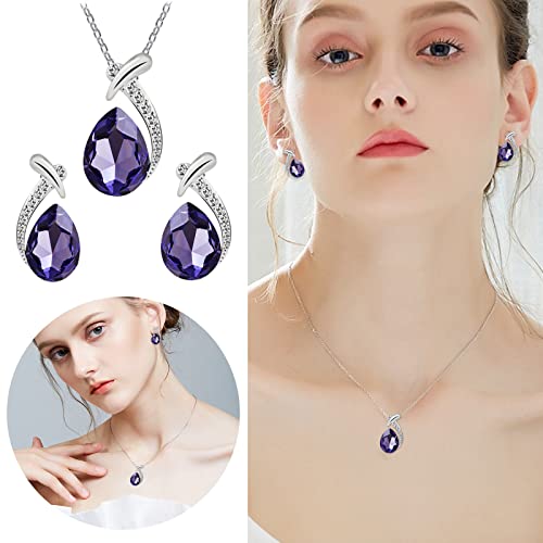 Damen-Edelstahl-Halskette Anhänger Ohrringe Schmuckset Damen Vielseitig Retro Pullover Kette Europäische und Amerikanische Schmuck Geschenke Kristall Halskette Herren (Purple, One Size) von Tonsee Accessoire