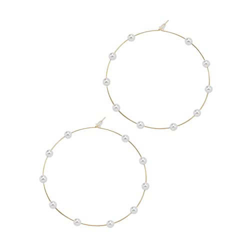 Damen-Edelstahl-Ohrringe Große Creolen, super riesige Kreisperlen, dünn, baumeln, Gold, Silber, elegant, Hochzeit, Frauen, Accessoires, Schmuck, Geschenk für Ohrstecker Aus Holz (E-Gold, One Size) von Tonsee Accessoire