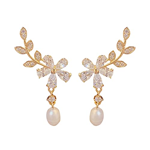 Tonsee Accessoire Damen-Edelstahl-Ohrringe Micro Set Full Diamond Leaf Ohrringe für Teen Girls Minimalist Piercing Studs Trendy Ohrringe Ohrringe Mit Bild (I-Gold, One Size) von Tonsee Accessoire