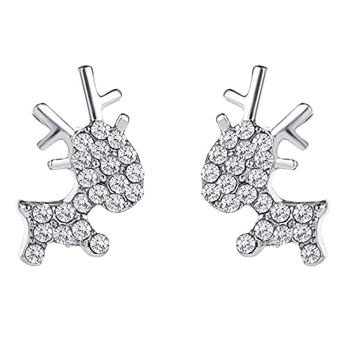 Tonsee Accessoire Damen-Edelstahl-Ohrringe mit Zirkonia Ohrring Mädchen Einfache und süße Hirschohrringe Zarte kleine Tierohrringe Kleine Ohrringe Mit Pompons (Silver #3, One Size) von Tonsee Accessoire