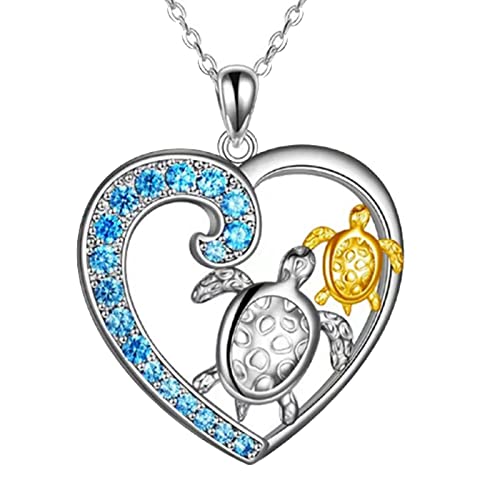 Damen Kette aus Stainless Steel Meeresschildkröte Halskette Sterling Silber Liebe Herz Mutter Kind Schildkröte Anhänger Halskette Schildkröte Schmuck Halsketten Basteln Kinder (A, One Size) von Tonsee Accessoire