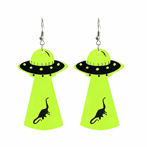 Tonsee Accessoire Damen-Ohrhänger Edelstahl Horror-Halloween-Ohrringe Alien UFO Hexenherd Fluoreszierende Acryl-Ohrringe 16 G Titanohrringe (6-B, One Size) von Tonsee Accessoire