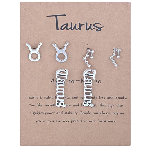 Damen Ohrringe Ohrstecker Classic Zirkonia Ohrringe Zodiacs Horoskope Exquisite Konstellation DREI 12 Zodiacs of Birthday Jewelry Pairs Letter Große Diamantohrringe Für (4-B, One Size) von Tonsee Accessoire