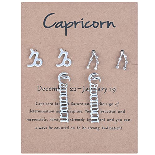 Damen Ohrringe Ohrstecker Classic Zirkonia Ohrringe Zodiacs Horoskope Exquisite Konstellation DREI 12 Zodiacs of Birthday Jewelry Pairs Letter Große Diamantohrringe Für (4-J, One Size) von Tonsee Accessoire