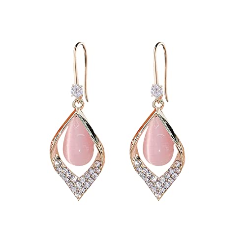 Tonsee Accessoire Damen Ohrringe Ohrstecker Classic Zirkonia Rautenförmige Ohrringe Opal-Temperament-Ohrringe Exquisites geometrisches Rot Hochwertige Große Diamantohrringe Für (1-Pink, One Size) von Tonsee Accessoire