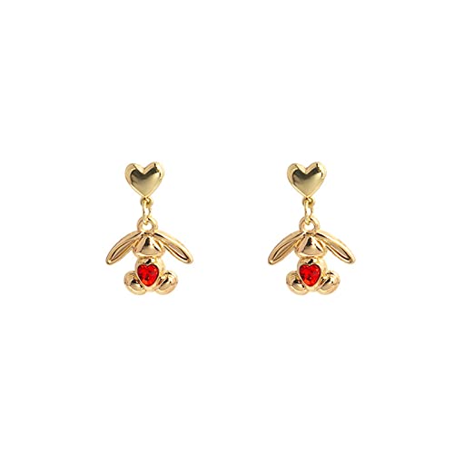 Damen Ohrringe Ohrstecker Classic Zirkonia Zarte kleine Kaninchen-Ohrringe mit großen Ohren, besetzt mit Zirkon-Ohrringen, kreative Design-Ohrringe Glücksmarke Creolen (Red, One Size) von Tonsee Accessoire