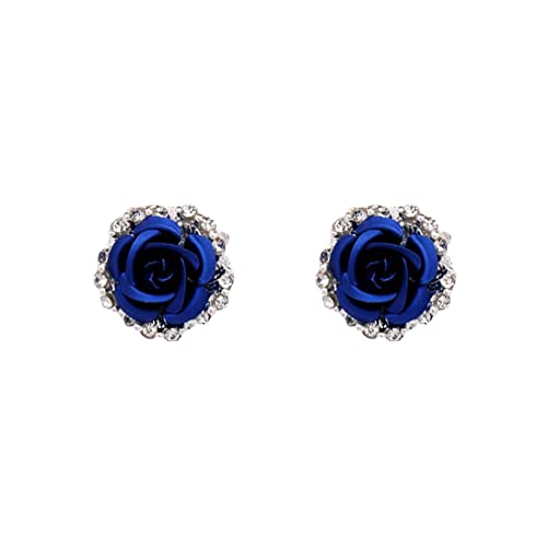 Damen-Ohrringe Ohrstecker Herz Rose Strass Ohrringe Thin Dangle Rose Elegante Strass Ohrringe Hochzeit Frauen Accessoires Schmuck Rose Ohrringe für Frauen Blumenohrringe Für (h-Dark Blue, One Size) von Tonsee Accessoire