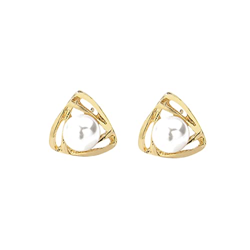 Damen Ohrringe Ohrstecker Retro dreieckige Perlenohrringe dünn baumeln Herz hohle elegante Perlenohrringe Hochzeit Frauen Zubehör Schmuck dreieckige Ohrringe für Ohrclips Für Damen (H-Gold, One Size) von Tonsee Accessoire