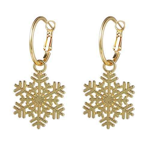 Damen Ohrringe aus Stainless Steel Weihnachten Elegante Blumen-Schnee-Ohrringe Vertraglich Weihnachtsschneeflocke-Ohrringe für Weihnachtsohrringe weiblich Totenkopf Ohrstecker (B-Gold, One Size) von Tonsee Accessoire