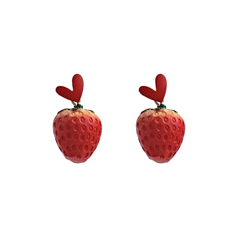 Damen-Ohrstecker Edelstahl Roter Erdbeerohrring für Frauen, Teenager, Mädchen, niedliche 3D-Acrylfruchtsimulation, Erdbeertropfen, baumelnde Ohrringe Ohrringe Kaffeebohne (Red #8, One Size) von Tonsee Accessoire