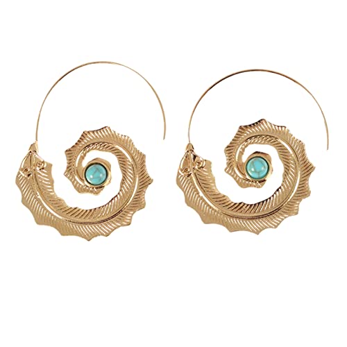 Tonsee Accessoire Damen-Ohrstecker Edelstahl Spiralblätter Ohrringe für Frauen Retro Creolen mit grünen Strasssteinen Schmuck Geschenke für Damen Mädchen Ohrringe in Schmuck (Gold, One Size) von Tonsee Accessoire