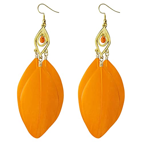 Tonsee Accessoire Damen-Ohrstecker Edelstahl Stil Ohrringe Retro Mode Blätter Lange Feder Ohrringe Strandurlaub Stil Weibliche Ohrringe Glamouröse Ohrringe (Orange, One Size) von Tonsee Accessoire