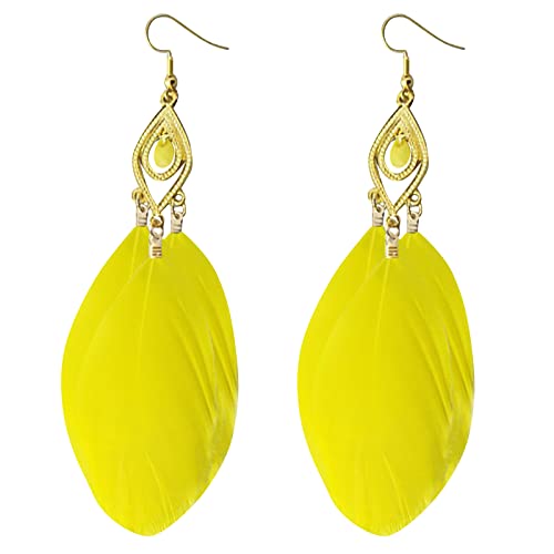 Tonsee Accessoire Damen-Ohrstecker Edelstahl Stil Ohrringe Retro Mode Blätter Lange Feder Ohrringe Strandurlaub Stil Weibliche Ohrringe Glamouröse Ohrringe (Yellow, One Size) von Tonsee Accessoire