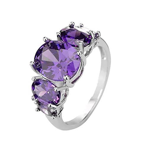 Damen Ring Vintage Amethyst Turmalin Ring Beliebte Exquisite Ring Einfache Modeschmuck Beliebte Accessoires Pool 3 Ringe (Purple, 9) von Tonsee Accessoire