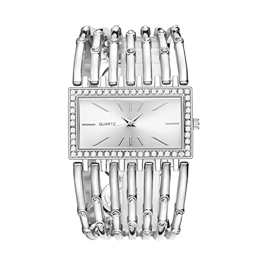 Damenband Ansehen Kunststoffarmband Modische Rhinestone-Damen-Stahlarmband-Uhr-Art- und Weiseeuropa und die Vereinigten Staaten Art-Quarz-Quadrat-weibliche Damen Retro Armbanduhr (Silver, One Size) von Tonsee Accessoire