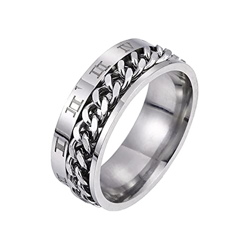 Damenring Edelstahl Glasstein Übertragungspersönlichkeit Domineering Siple Titanring drehbarer Ring Herren römischer Schmuck Ringe Ringelsocken Herren Rot (Silver, One Size) von Tonsee Accessoire