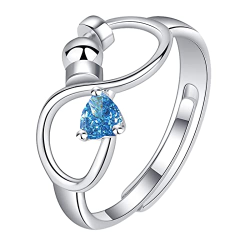 Damenring Geburtssteine Rotierender -Angst Dekompressionsring Dekompressionsring Geburtstagsgeschenk für sie Minimalistischer Kristallring Geburtssteine Strassring Guys Rings (Blue, One Size) von Tonsee Accessoire